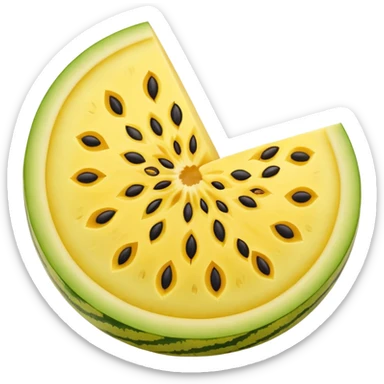 cross-section of a yellow watermelon, yellow inside with seeds sticker