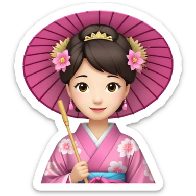 Japanese Princess with paper umbrella, pink kimono sticker