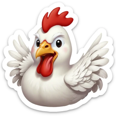 Cinematic Cute Yawning White Rooster Portrait Emoji, Head tilted slightly with a dramatic, wide-open yawn, showcasing a soft, downy white plumage with a crisp red comb and drooping wings, round eyes barely open in drowsy contentment, Simplified yet irresistibly adorable features, highly detailed, glowing with a soft, cozy glow, high shine, relaxed yet expressive, stylized with a touch of whimsy, bright and endearing, soft glowing outline, capturing the essence of a sleepy yet affectionate rooster, so drowsy it feels like it could stretch out of the screen and curl up for a nap! sticker