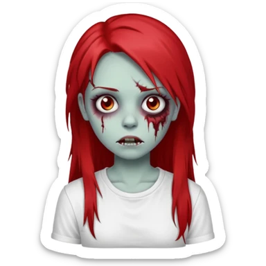 zombie girl with red long emo hair and white shirt sticker