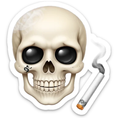 Skull with money eyes smoking a cigarette smiling sticker