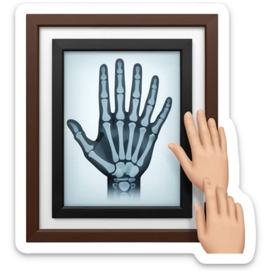 Radiografía de mano sostenida por un hombre con bata blanca  piel clara cabello café obscuro sticker