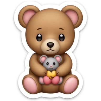 Sad teddy bear emoji holding sad mouse emoji sticker