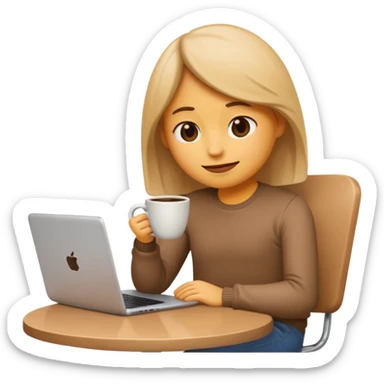 slouching emoji sitting next to a cup of coffee and a laptop, relaxed and casual sticker