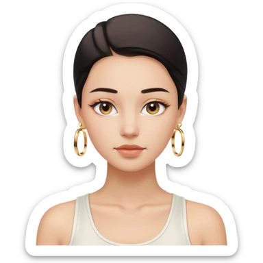 clean girl aesthetic emoji, minimal makeup, dewy skin, slicked-back hair, gold hoop earrings, soft neutral tones sticker
