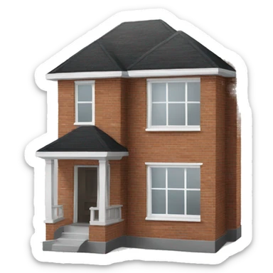 two floor house made of bricks, with dark grey windows and roof sticker