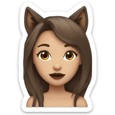  girl brown long hair lipstick wolf ears  sticker