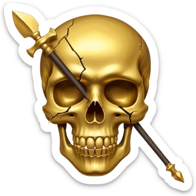 golden skull broke in half by a spear sticker