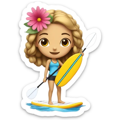 cute paddle boarding girl, with flower in her hair sticker