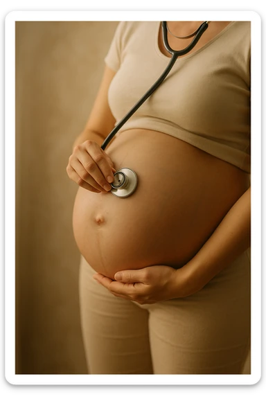 A pregnant belly with a stethoscope sticker