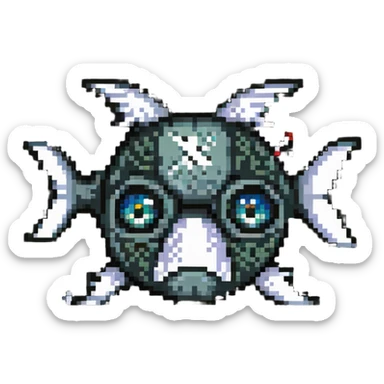 dead fish head logo with X eyes and a bone, fish head separated from body sticker