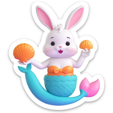 cute bunny with a mermaid tail holding a shell singing sticker