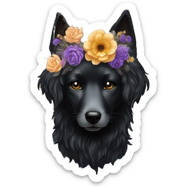 Black iridescent fluffy dog fox head zombie skeleton gold mechanical nebula galaxy stars flowers fairy lights vintage sticker