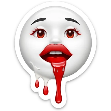 Floating red glossy lip with dripping white paint coming out of mouth sticker