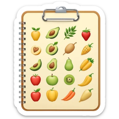 Emoji of checklist notebook with healthy food icons, nutrition planning, flat minimal emoji, pastel colors sticker