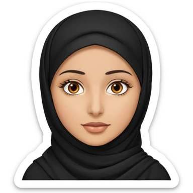 A Arabic woman human with brown eyes and black hijab. , the human is a human, the cat is black and white and the other cath is black and white,,  NO EARS ON THE HUMAN ,  sticker