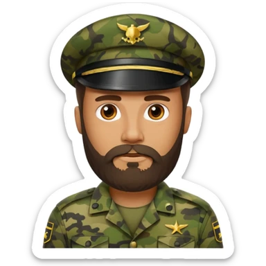 Bearded man in camouflage uniform, stern look.






























 sticker