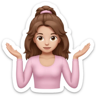 brown hair girl wearing light pink pilates clothes, fluffy medium hair and brown eyes sticker