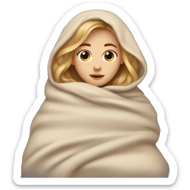 Cute dark blonde girl with brown eyes cuddling in a blanket sticker