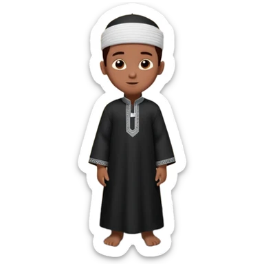 Personnage 3D mignon en style Pixar, un petit garçon portant un qamis blanc et un kufi, tenant un tapis de prière, entouré de lanternes brillantes, fond doux, couleurs chaudes, garçon teint noir TENANT UN APPAREIL PHOTO sticker