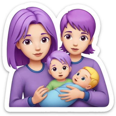 Daycare playground with kids and a woman with purple hair holding a baby sticker