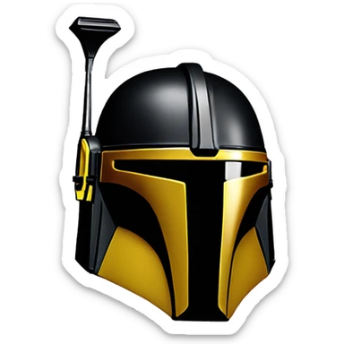black and yellow mandalorian helmet with antenna sticker
