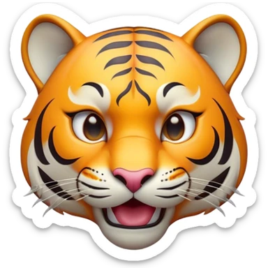Cinematic Comical Tiger Portrait Emoji, Head tilted dramatically with an exaggeratedly shocked expression, featuring a sleek, muscular build with wide, comically expressive eyes full of humorous disbelief, Simplified yet hilariously expressive features, highly detailed, glowing with a slightly sassy wild glow, high shine, dramatic yet playful, stylized with an air of quirky feline attitude, soft glowing outline, capturing the essence of a meme-worthy tiger that looks ready to side-eye its way into viral fame! sticker