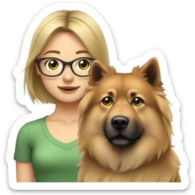 Brown light hair Girl aux Green eyes with glasses Green eyes and eurasier dog  sticker
