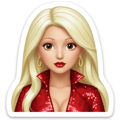 Christina Aguilera with long platinum blonde hair, red sequin outfit sticker