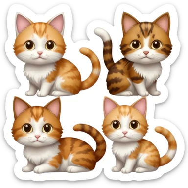 3 small cats different colours including brown tabby and white, light patchy calico, and ginger and white sticker