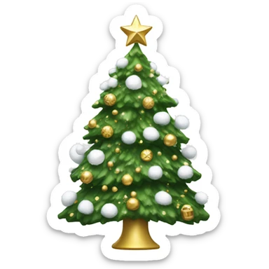 Green Christmas tree with snow and white and gold decorations  sticker