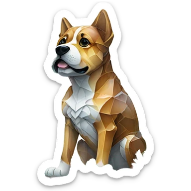 A dog made of glass mirror crystals prisms glass transparent filled with plants as a terrarium with graffiti doodles sticker