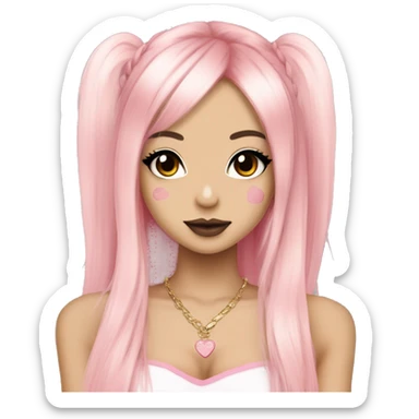 hime gyaru girl, long straight pink and blonde hair, tattoos, dark makeup,  sticker