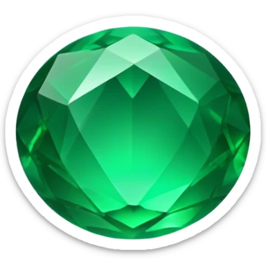 Cinematic Realistic Emerald Emoji, Deep and lush, with a vibrant green hue that catches light, creating a brilliant, sparkling effect across its polished surface. The facets of the gem catch the light in rich, deep reflections, radiating a sense of luxury and nature. Soft glowing outline, capturing the essence of natural beauty and timeless elegance in a vivid emerald. sticker