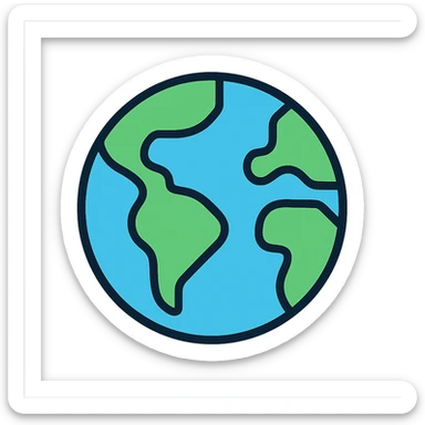 stylized Earth icon, lineal color style, black outlines sticker