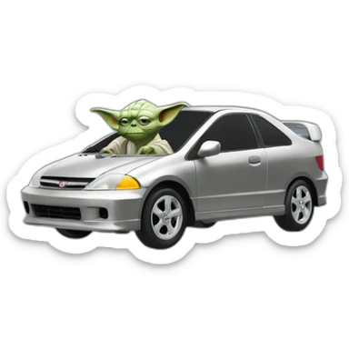 Yoda driving a silver 2001 Honda civic (he had too much ketamine) sticker