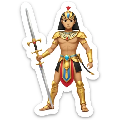 fullbody egyptian ancient soldier with sword and golden armor, action stance sticker