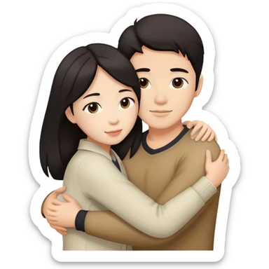 Two white asian couple with dark hair hugging sticker