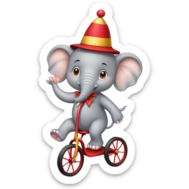 Funny elephant balancing on a tiny tricycle, circus performer sticker