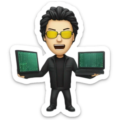 the matrix debugging maniac going crazy holding up computer sticker