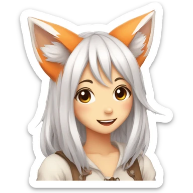 Anime fox girl shy giggling sticker