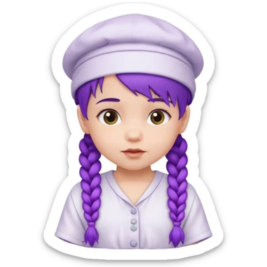 purple haired little baby with braids and white hat not beanie sticker
