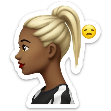 side profile of a yellow emoji with red lips and a black and white ponytail with black hyperpigmentation on her cheek  sticker