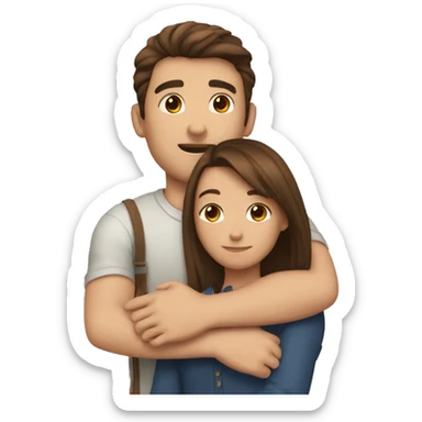 Girl with straight brown hair hugging a guy with guy brown hair sticker