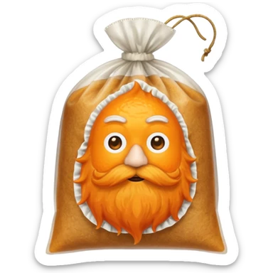 a teabag with orange beard at the ends of the bag sticker