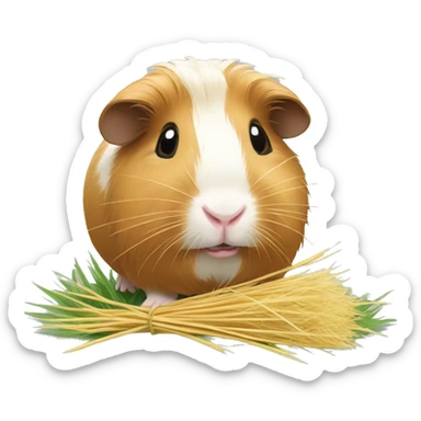 Guineapig eating  a strand of long grass hay  sticker