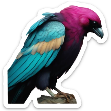 Vintage painting swirls gold jewellery baroque raven wings angel tropical Deep pink maroon burgundy cyan dark hoodie man vitiligo dyed hair gold piercings nose piercing ear piercings sticker