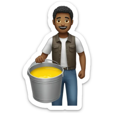 man with a bucket of paint falling on him sticker