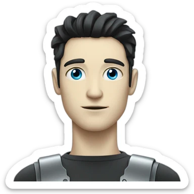 blue eyed white man with black hair robot half sticker