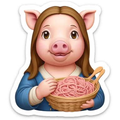   renaissance monalisa pig with pink spaghetti background  sticker